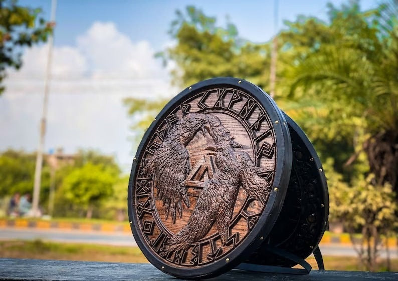 RA-254 Odin Ravens Huginn and Muninn Viking Shield, 24"Inches Norse Shield, Wall Hanging Shield, Wall Decor, Christmas Gift, Halloween Gift - Ragnar Armoury